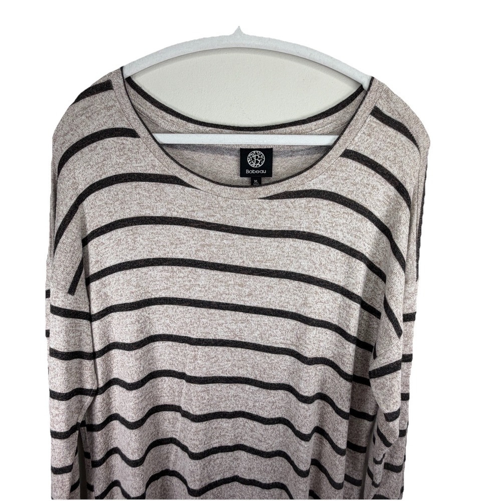 Bobeau Size XL Striped Sweater Stitch Fix Brown Heathe‎ Long Sleeve Rayon Soft